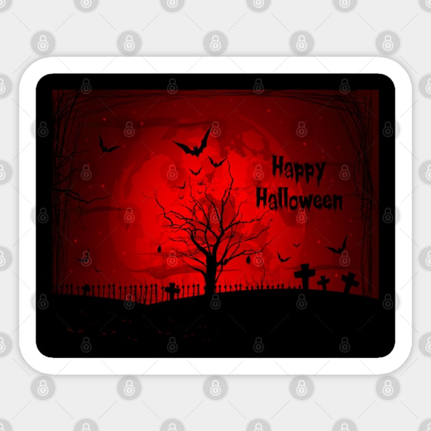 Scary Halloween Vector Scene Night Of The Dead Graveyard Flying Bats October 31 Halloween Event Sticker by Modern Art